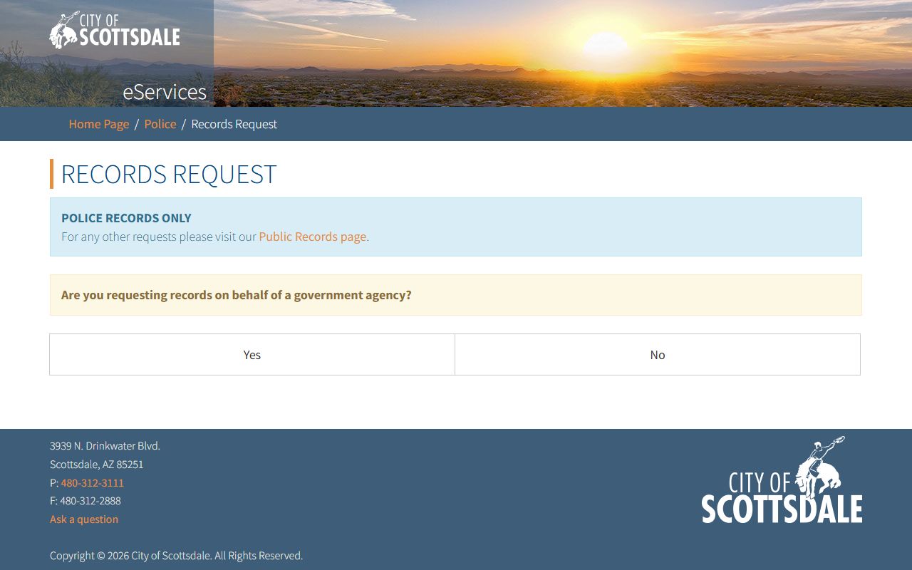 Scottsdale Police records portal for booking requests