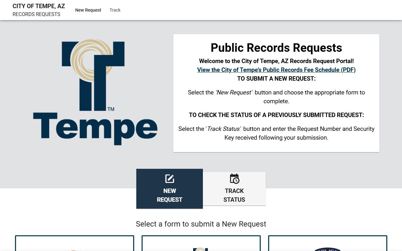 Tempe Police JustFOIA portal for booking records