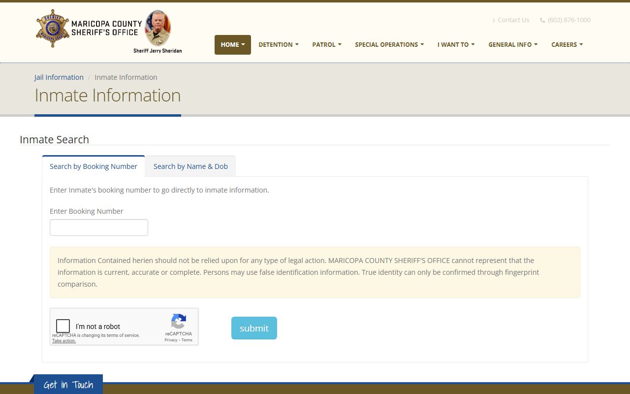 Maricopa County inmate search portal for 24 hour booking records