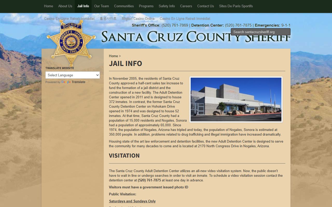 Santa Cruz County jail information for 24 hour booking