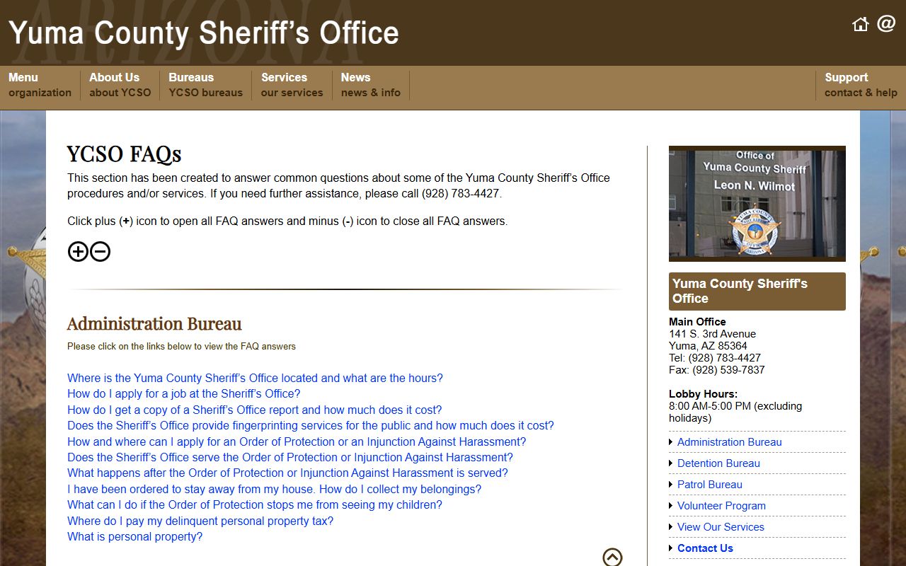 Yuma County Sheriff frequently asked questions