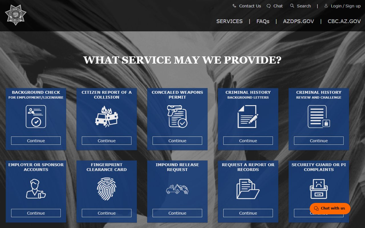 Arizona DPS Public Services Portal for booking records requests